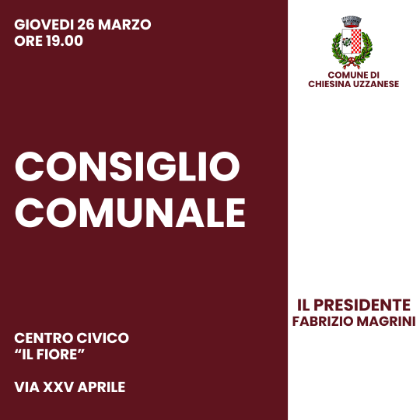 Convocazione del Consiglio Comunale del 26 Marzo 2026